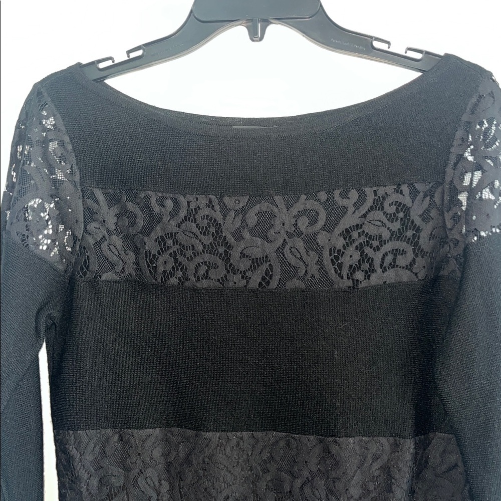 Ann Taylor Black Knit Top with Lace and Solid Horizontal Panels Size S - Picture 2 of 7